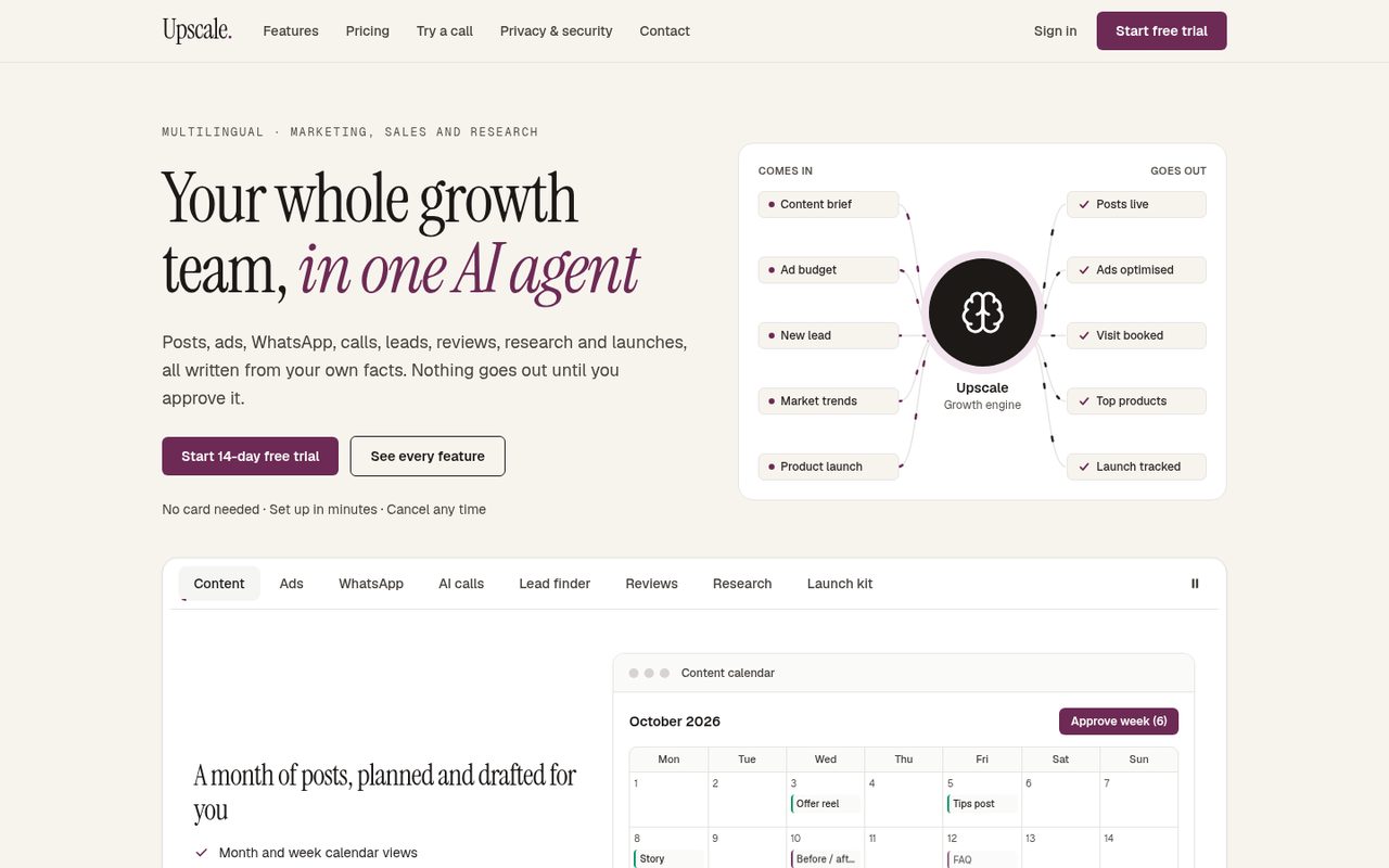 Upscale AI growth agent dashboard